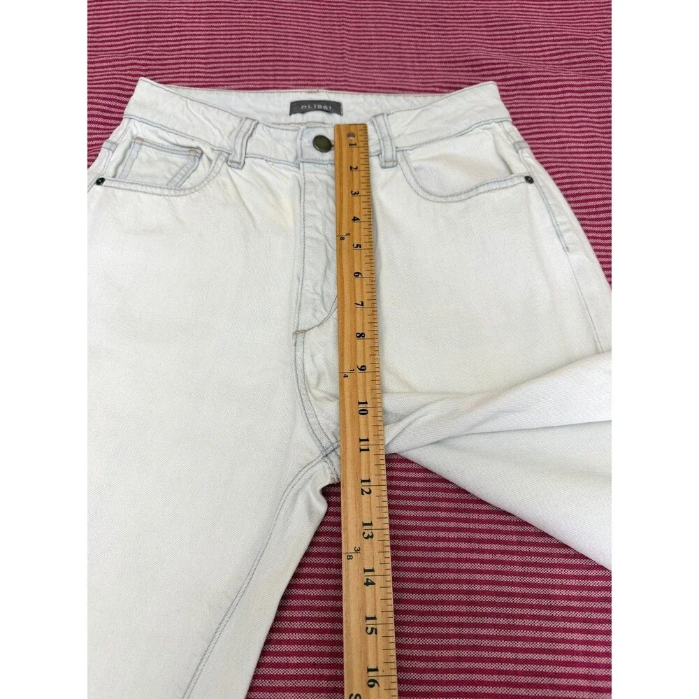 DL1961 Light Blue Wide Leg Cropped Jeans Distressed Frayed Hem High Rise Size 26